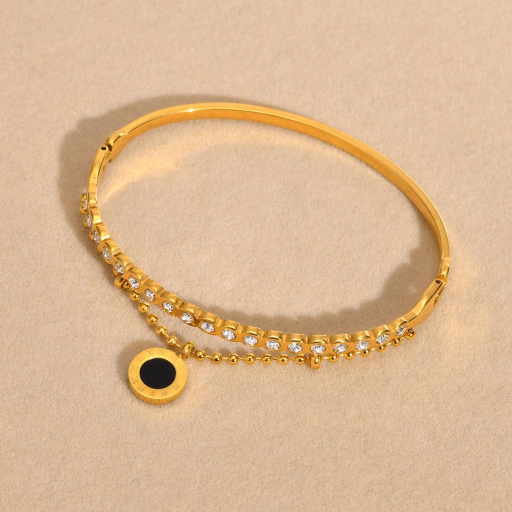 Vnox Vòng Tay Hai Lớp Đính Đá Mã Não Kỹ Thuật Số La Mã Màu Vàng Thời Trang Thanh Lịch Thích Hợp Làm Quà Sinh Nhật