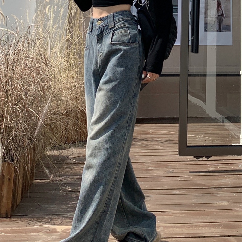 COZOK Quần Jean Ống Rộng Lưng Cao Kiểu Dáng Vintage Hợp Thời Trang