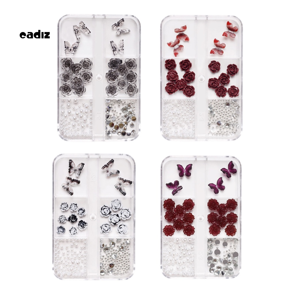 1 Hộp Phụ Kiện Trang Trí Móng Tay Nghệ Thuật Hình Hoa Bướm 3D Nhiều Phong Cách