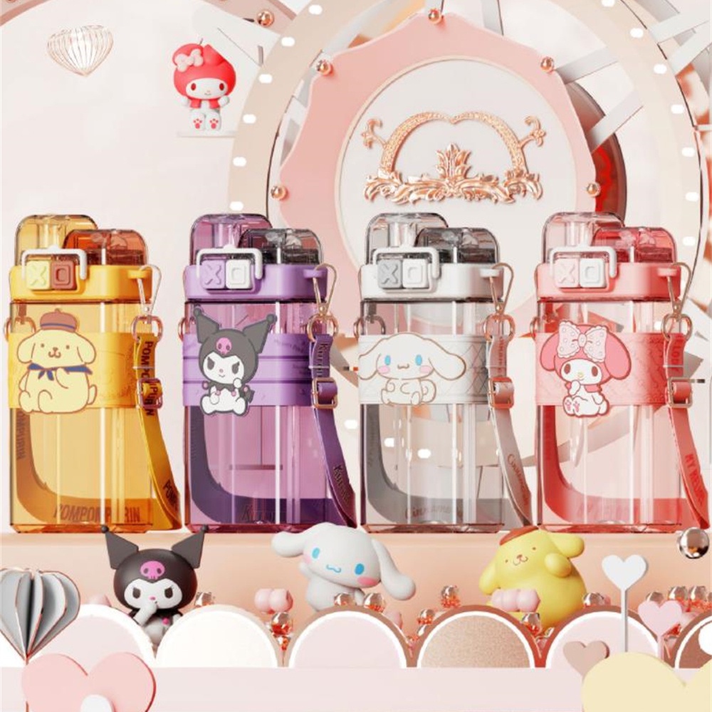 Longtong 520mL Cốc uống nước đôi Sanrio Dung tích lớn Cốc nước Rơm Nữ Vẻ đẹp cao Mở bằng nhựa kín Quà tặng sinh viên Trang chủ