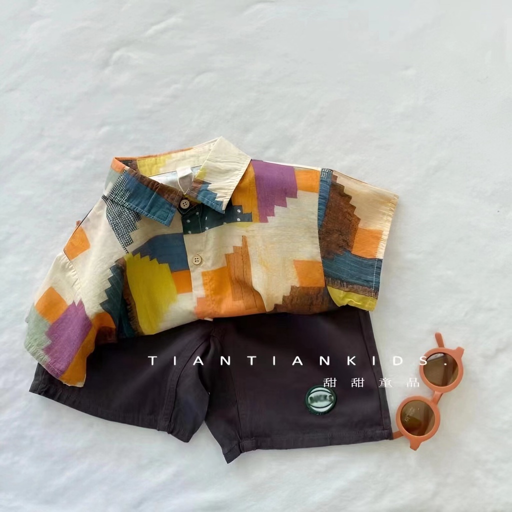 Bộ Áo Sơ Mi Ngắn Tay + Quần Đùi Phong Cách Hàn Quốc Thời Trang Mùa Hè Mới Cho Bé Trai