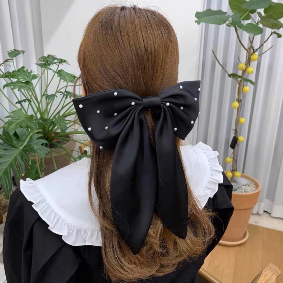 Kẹp Tóc Hình Nơ Phối Lưới Đính Ngọc Trai Phong Cách Hàn Quốc Thời Trang Cho Nữ