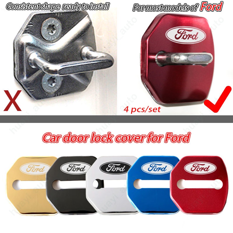 Set 4 Phụ Kiện Trang Trí Khóa Cửa Xe Hơi Ford Ranger Bronco Focus Kuga Ka EcoSport Territory Transit F-Series Maverick Figo Bằng Thép Không Gỉ