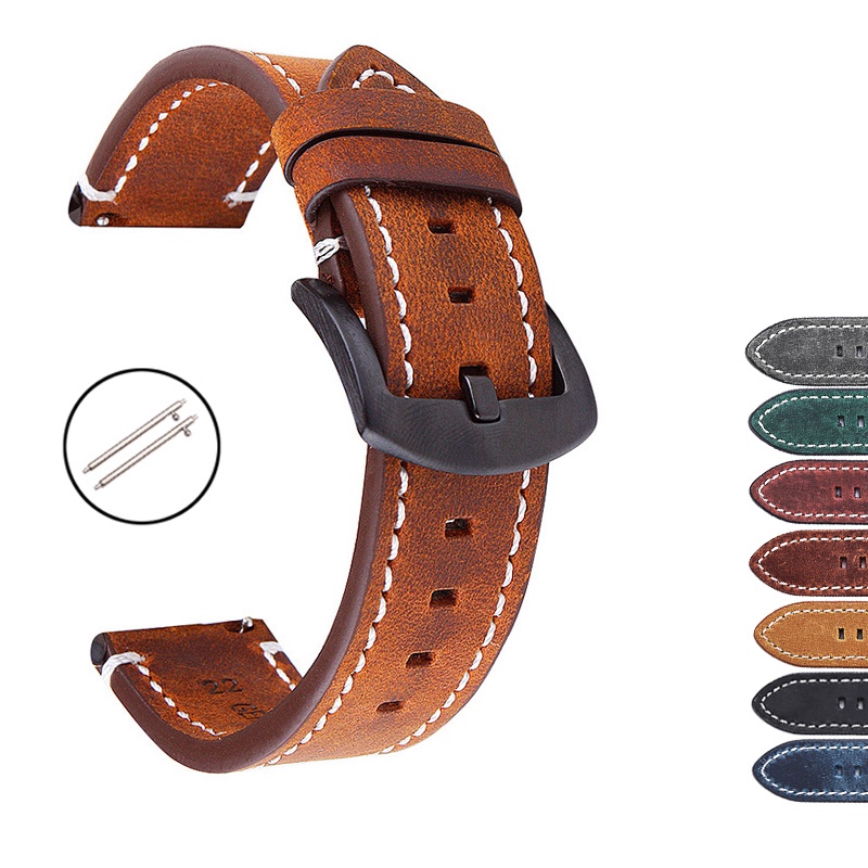 Dây Đeo Đồng Hồ Bằng Da Bò 18mm 20mm 22mm 24mm Màu Đỏ / Xanh Lá Dành Cho Nam Và Nữ