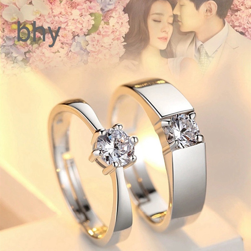 Nhẫn Đính Hôn Bạc Đính Pha Lê Có Thể Điều Chỉnh Kích Thước Dành Cho Cặp Đôi