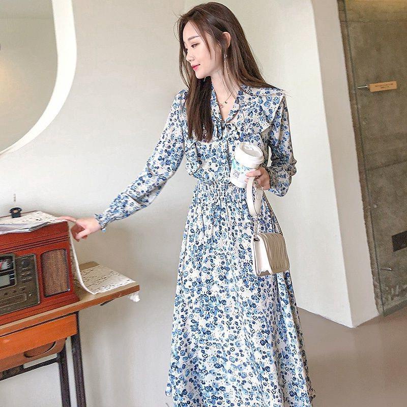 Đầm Hoa Dáng Dài Màu Sắc Tươi Sáng Phong Cách Thời Trang Hàn Quốc Dành Cho Nữ