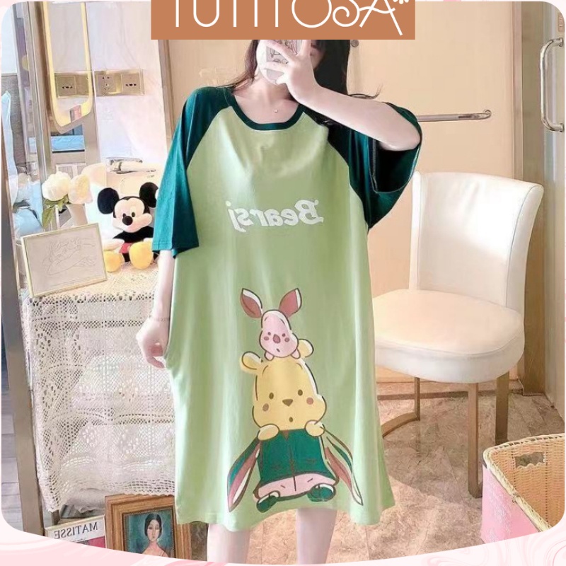 Váy ngủ bigsize nữ đầm ngủ 50-90Kg dáng suông mặc nhà in hoạt hình cute dễ thương mùa hè Tutitosa | BigBuy360 - bigbuy360.vn