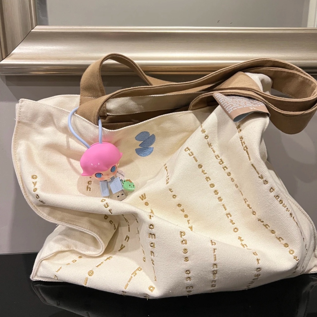 Túi Xách Canvas Cỡ Lớn In Chữ Thời Trang Cho Nữ