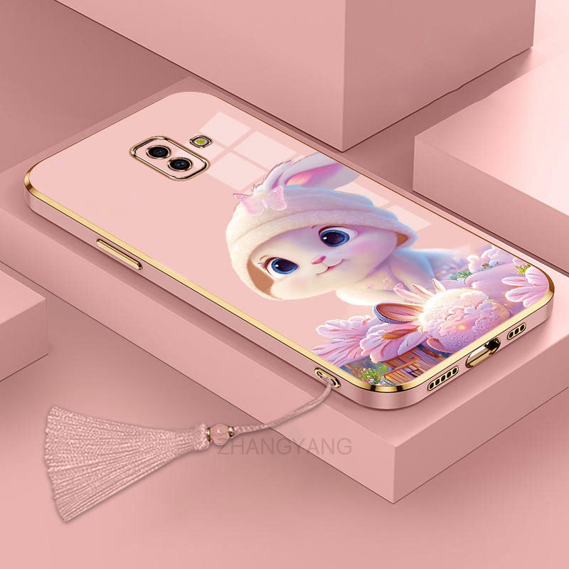 ốp lưng Samsung J6 Prime J6 Plus Ốp Điện Thoại Tpu Dẻo Mạ Màu Gradient In Hình Thỏ Kèm Dây Đeo Cho Samsung J6 Prime J6 Plus
