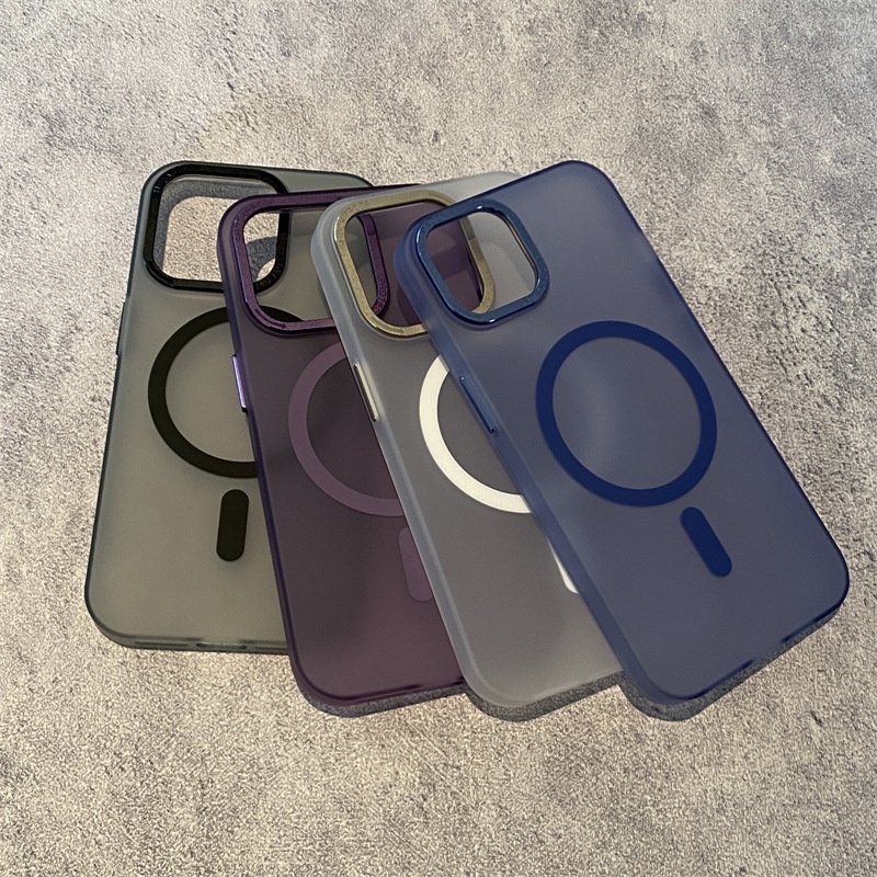 Ốp Điện Thoại Cứng Siêu Mỏng Đính Nút Kim Loại Hít Nam Châm Chống Rơi Cho iPhone 14 Pro Max 13 12 Pro Plus