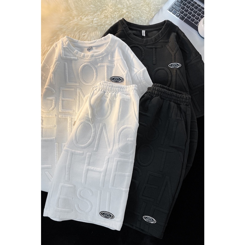 Set Đồ Thể Thao Ngắn Tay Form Rộng Phong Cách Đường Phố Mùa Hè Cho Nam