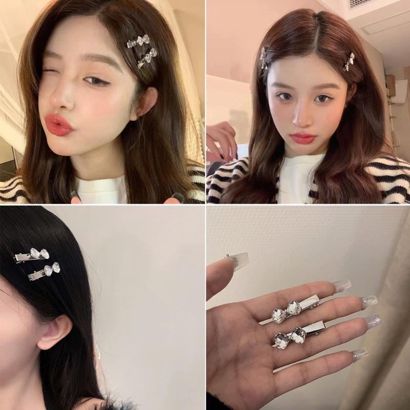 Kẹp Tóc Hình Nơ / Trái Tim Bằng Kim Loại Đính Đá