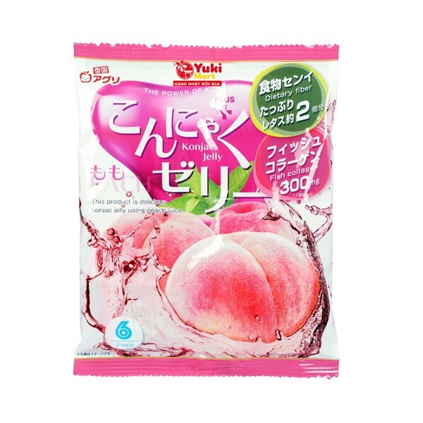 Thạch rau câu vị trái cây Konjac Jelly Aguri Nhật 6gói/108gr vị đào siêu ngon bổ sung chất xơ