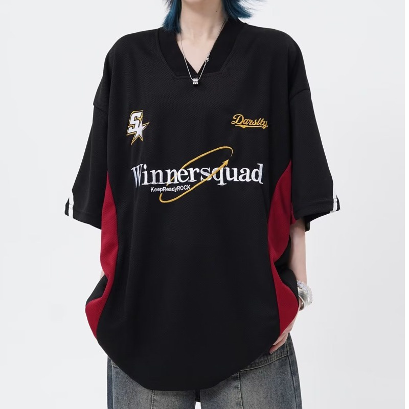 Áo Thun Tay Ngắn Cổ Chữ V Dáng Rộng Phong Cách Hip hop Mỹ Thời Trang Mùa Hè Hàng Mới Dành Cho Nam Và Nữ