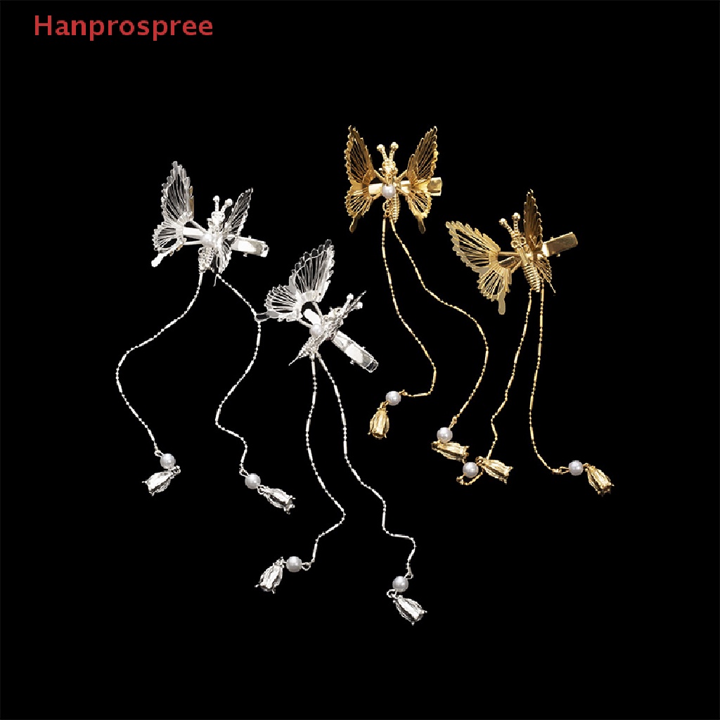 Kẹp Tóc Hình Bướm Đính Ngọc Trai Phối Tua Rua Phong Cách Retro Cho Nữ