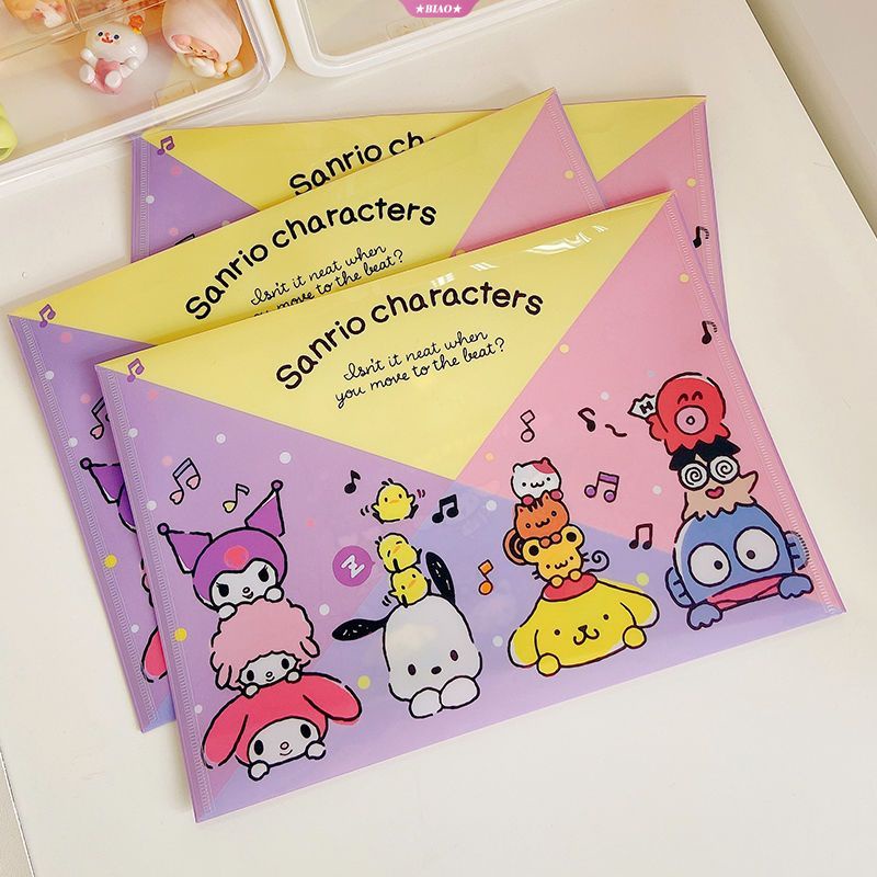 SANRIO Túi Đựng Tài Liệu Khổ A4 Bằng PVC Họa Tiết Hoạt Hình Kuromi Melody Dễ Thương