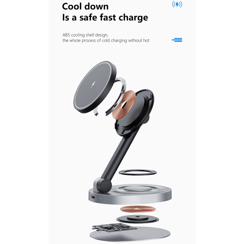 Đế Sạc Nhanh Không Dây 15W Có Nam Châm Bằng Hợp Kim Dành Cho Điện Thoại / Iwatch