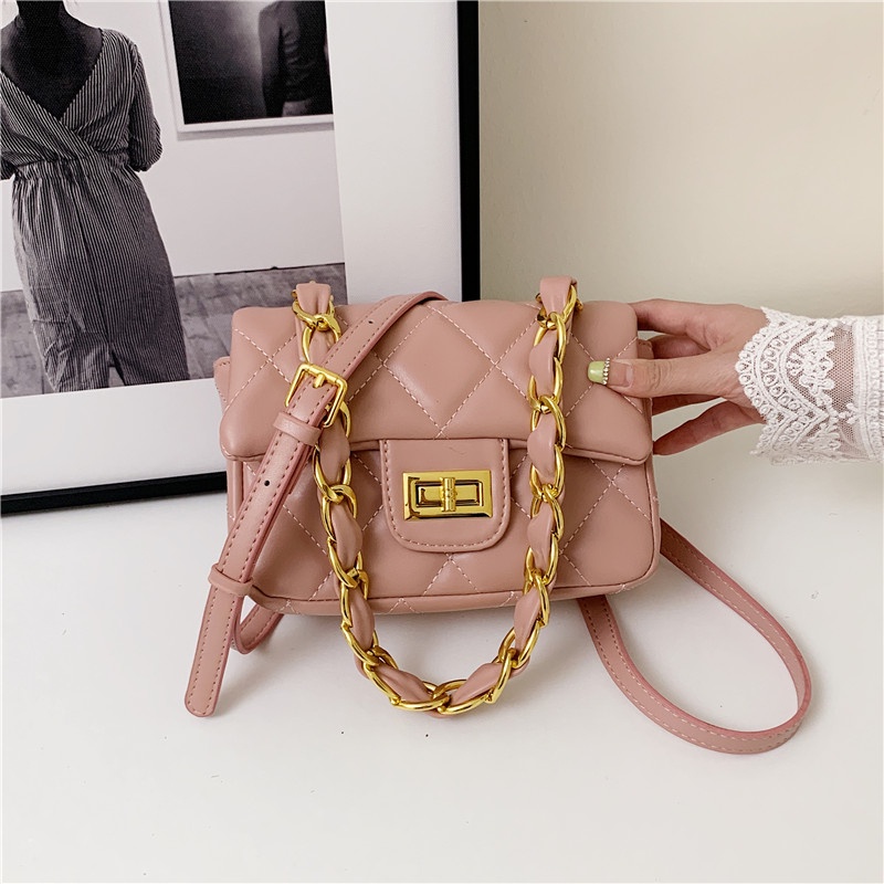 Túi Đeo Vai Hình Vuông Cỡ Nhỏ Phối Dây Đeo Sợi Xích Thời Trang Cho Nữ