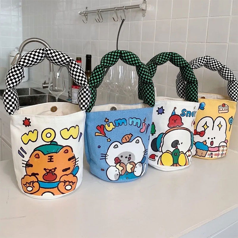 MISCHA Túi Vải canvas Sức Chứa Lớn Họa Tiết Hoạt Hình Dễ Thương Cho Nữ