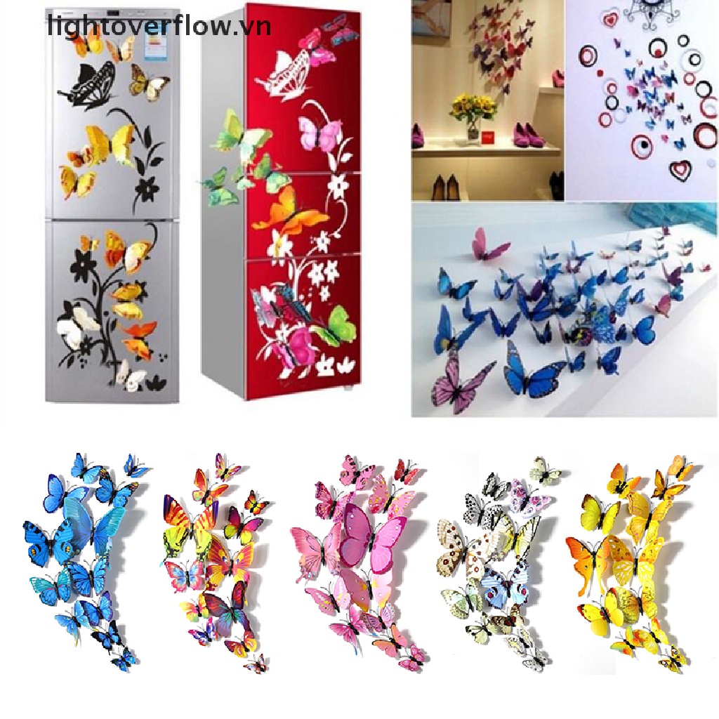 12 Sticker Dán Tường Hình Bướm 3D Trang Trí Nội Thất