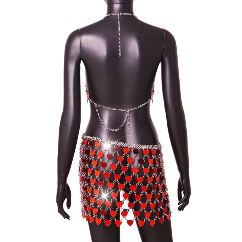 Xiangbao Bộ Áo Ngực Và Chân Váy Tua Rua Đính Kim Sa Hình Trái Tim Cho Nữ