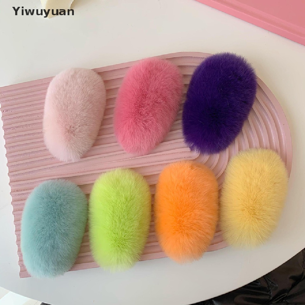 < Yiwuyuan > Kẹp Tóc Đính Lông Siêu Dễ Thương Thời Trang Thu Đông Hàn Quốc