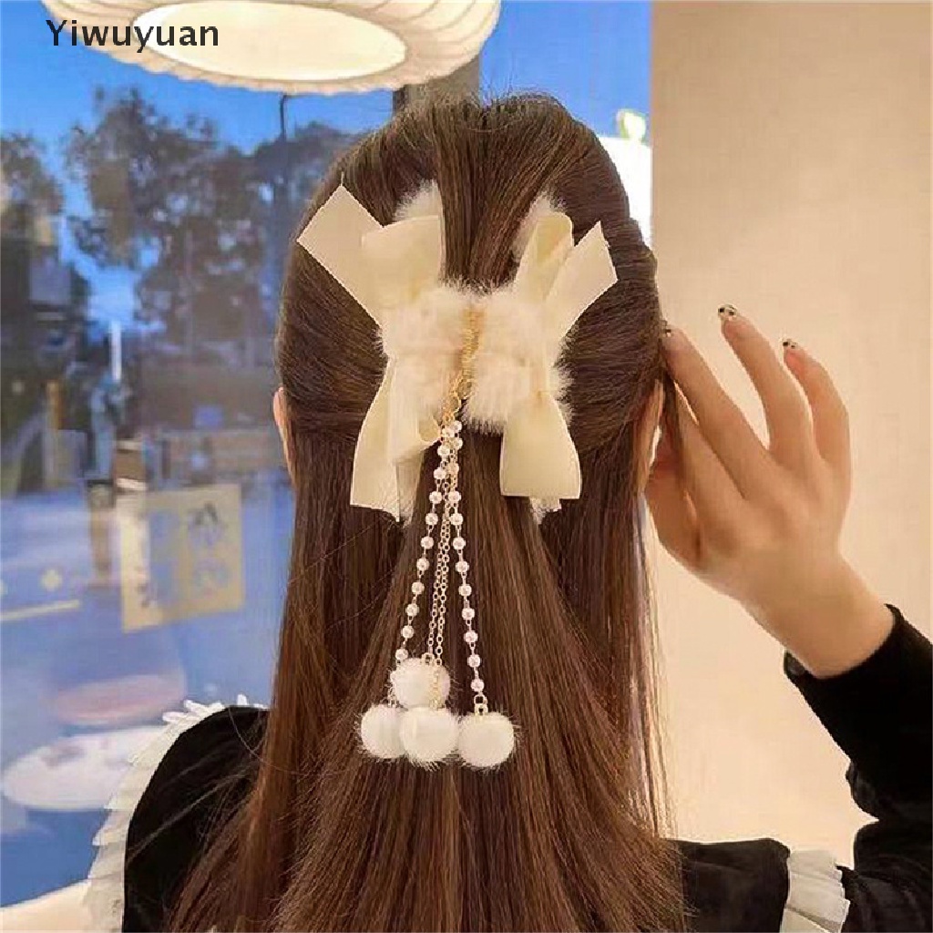 < Yiwuyuan > Kẹp Tóc Đính Nơ Lông Nhung Mềm Mại Thời Trang Thanh Lịch Dành Cho Nữ