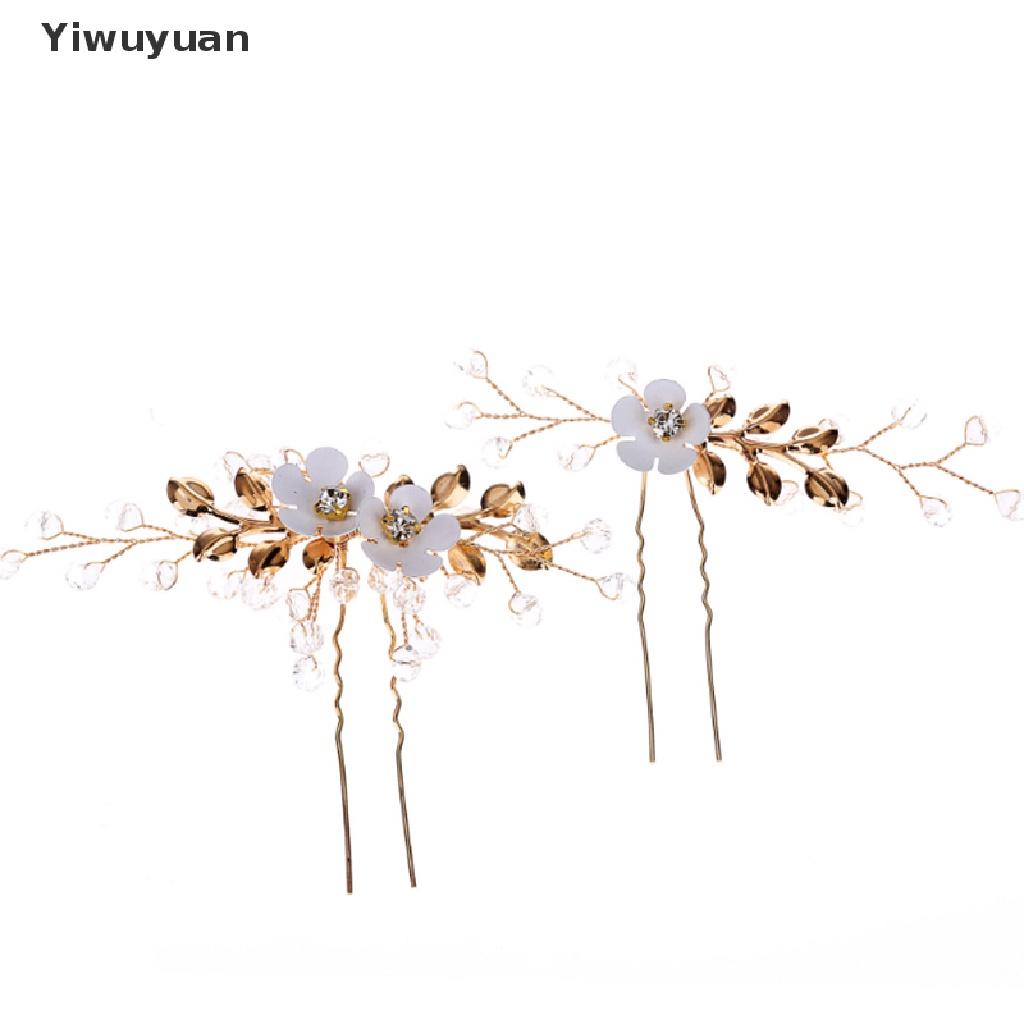 2 Trâm Cài Tóc Hình Hoa Lá Đính Đá Thủ Công Cho Cô Dâu