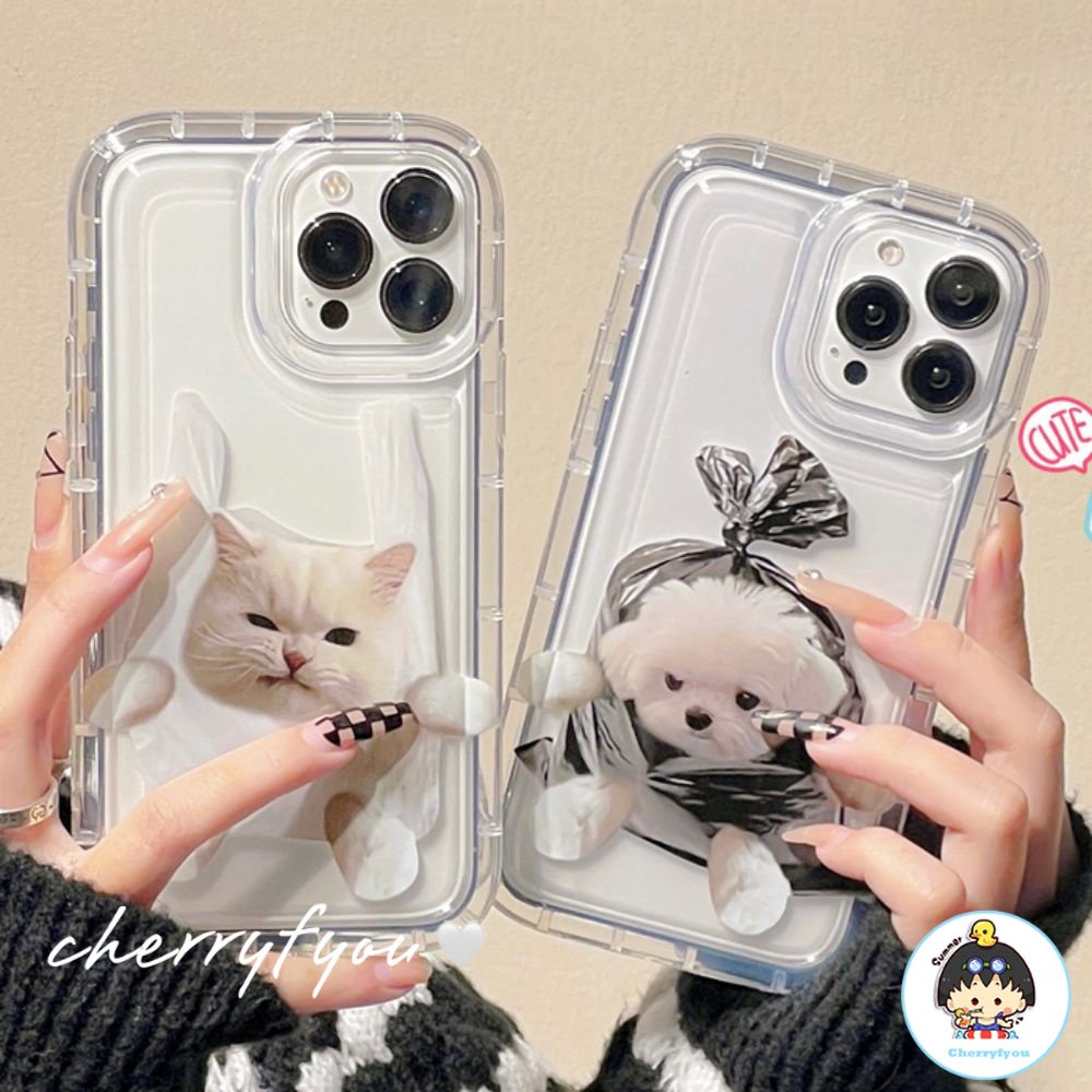 Ốp Điện Thoại TPU Dẻo Họa Tiết Chó Mèo Kèm Túi Khí Chống Rơi Cho IPhone 11 12 13 14 Pro Max XS XR 7 8 6 Plus