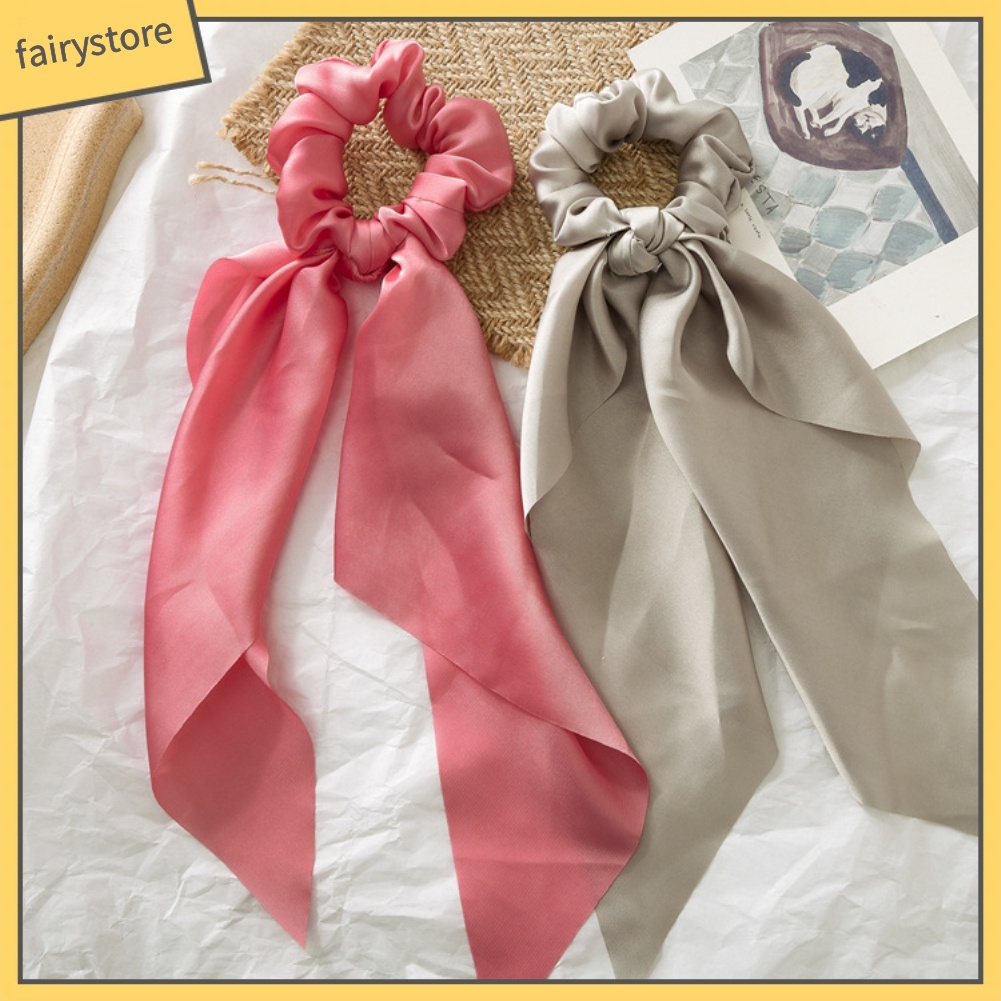 Dây Cột Tóc Ruy Băng Satin Co Giãn Đính Nơ Xinh Xắn Cho Nữ 4 Cái