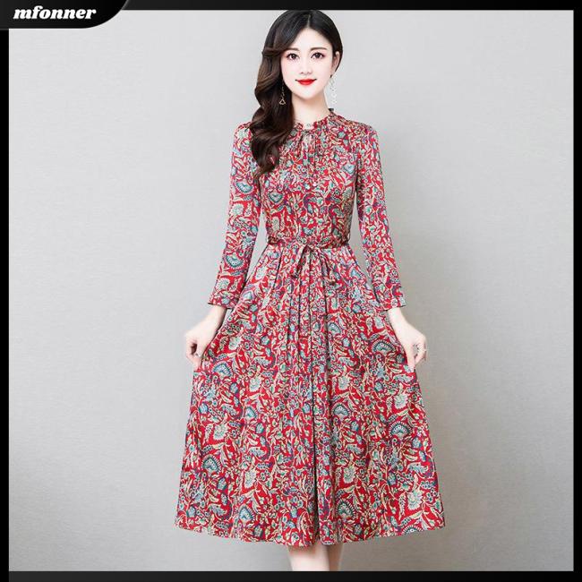 Đầm Midi Tay Dài In Họa Tiết Hoa Dáng Ôm Thời Trang Xinh Xắn Cho Nữ