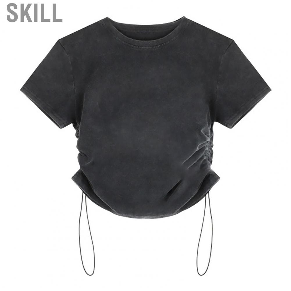 Skill Women Short Sleeve Drawstring T Shirts  Loose Letter Printed Blouse Summer for Travel Shopping Daily