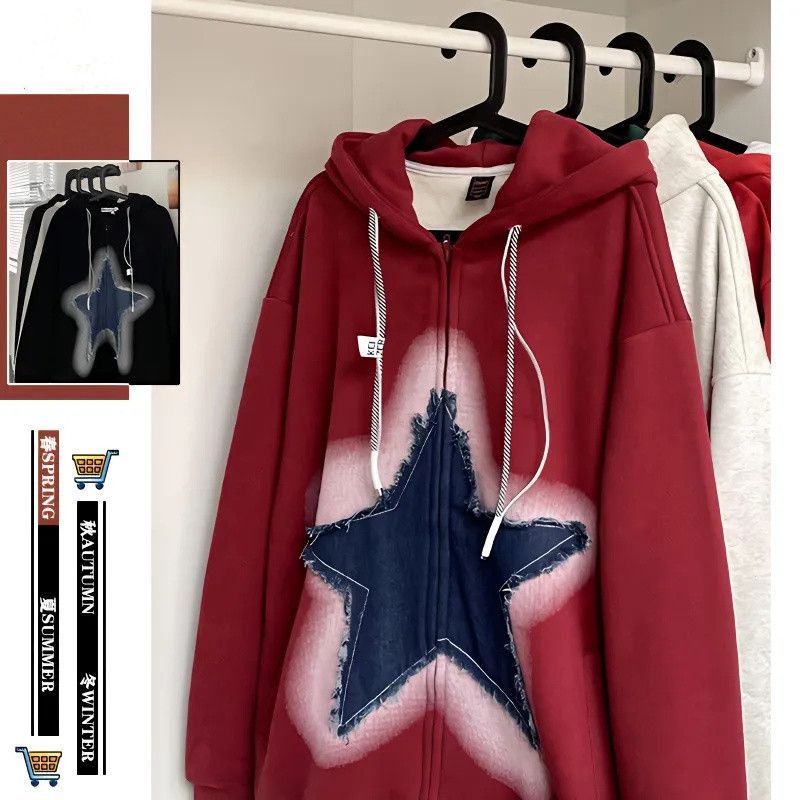 Áo Khoác Hoodie Dáng Rộng In Hình Ngôi Sao Phân Tử Phong Cách Retro Đường Phố Cho Cặp Đôi