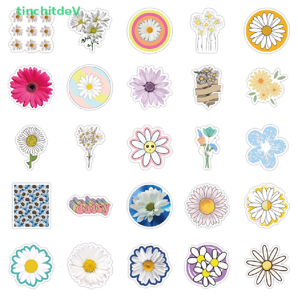 Bộ 50 Miếng Dán Hình Hoa Cúc Graffiti Trang Trí Vali / Laptop / Điện Thoại / Ván Trượt