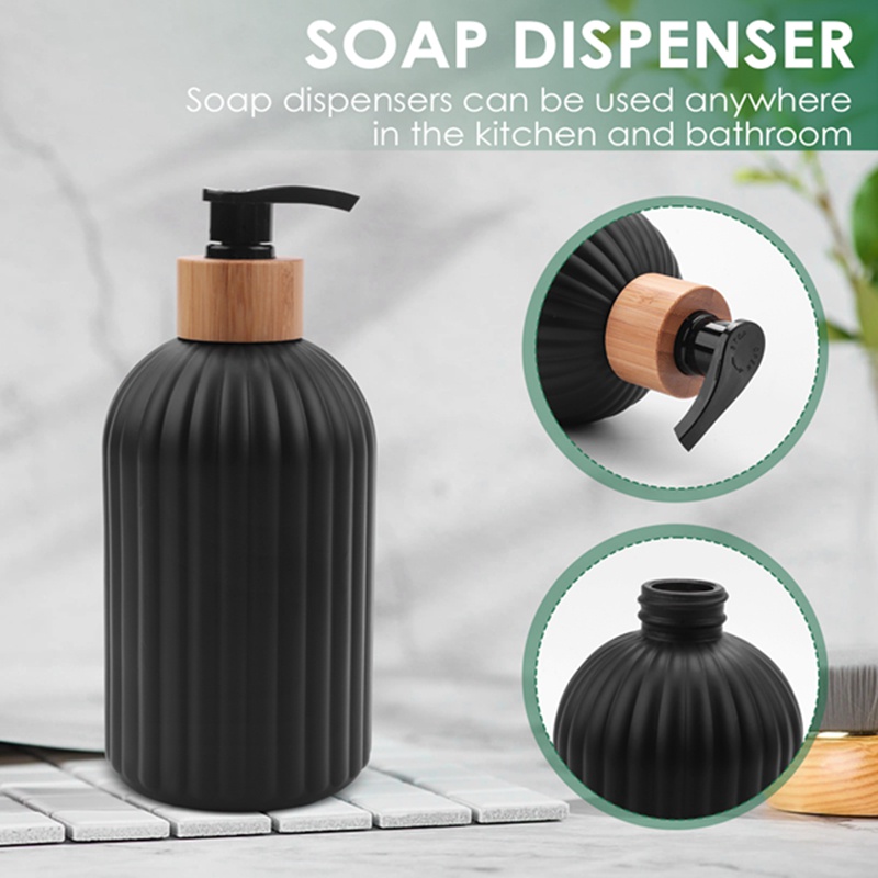 Bộ Bình Đựng Xà Phòng Thủy Tinh 14Oz Kèm 2 Khay Gỗ Dành Cho Trang Trí Nhà Bếp Phòng Tắm Nông Trại