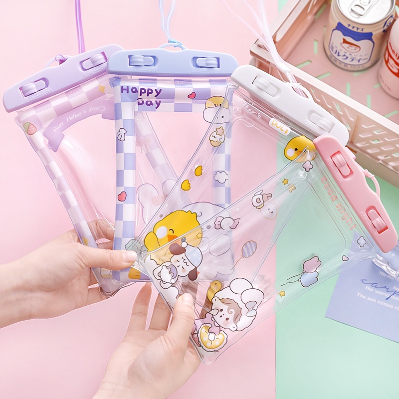Túi Khí Nổi Đựng Điện Thoại Chống Nước In Hình Hoạt Hình Dễ Thương Có Thể Chạm Màn Hình Cảm Ứng