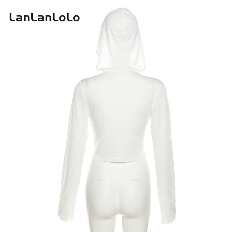 Áo hoodie mỏng LanLanLoLo tay dài màu trơn dáng rộng thời trang 2023 cho nữ