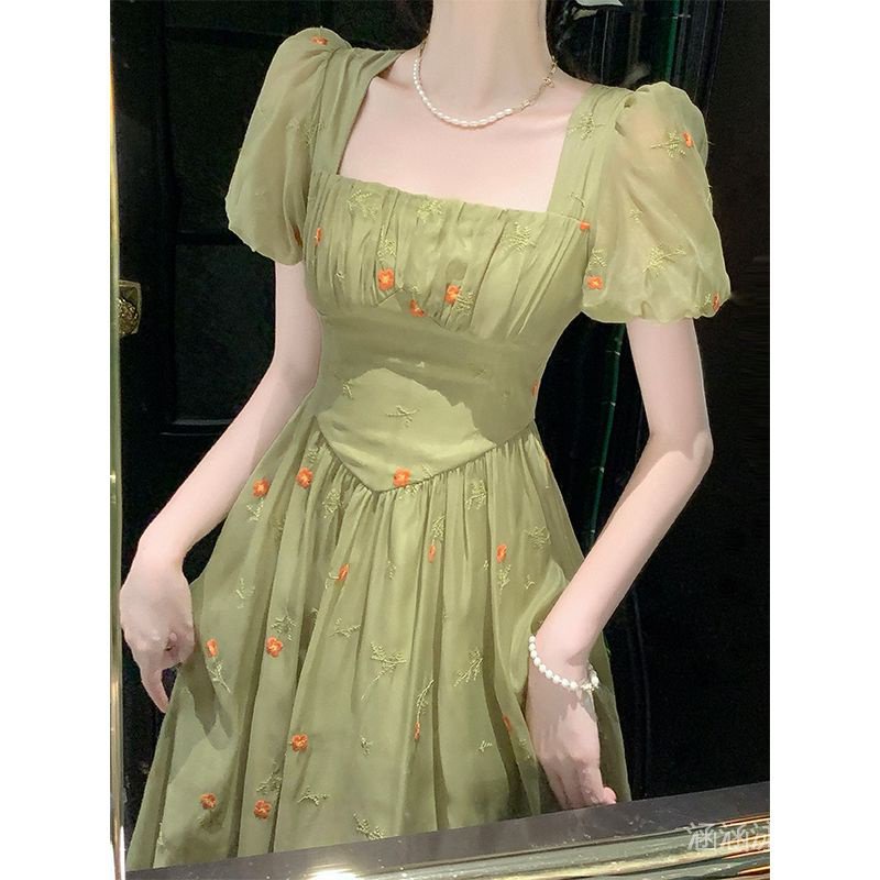 Công Chúa Màu Xanh Lá Dáng Ôm Eo Cao Cấp Phong Cách Pháp Cổ Điển Thời Trang Mùa Hè Cho Nữ Dress Women's Dress Long Dress