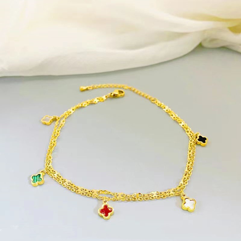 Lắc Chân Bằng Thép Titan Cao Cấp Họa Tiết Cỏ Bốn Lá May Mắn Màu Sắc Phong Cách ins  Quà tặng