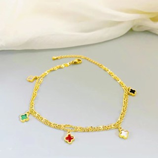 Lắc Chân Bằng Thép Titan Cao Cấp Họa Tiết Cỏ Bốn Lá May Mắn Màu Sắc Phong Cách ins  Quà tặng