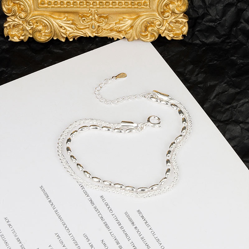 Vòng Tay Hai Lớp Bằng Bạc 925 Thiết Kế Đơn Giản Thời Trang Cho Nữ