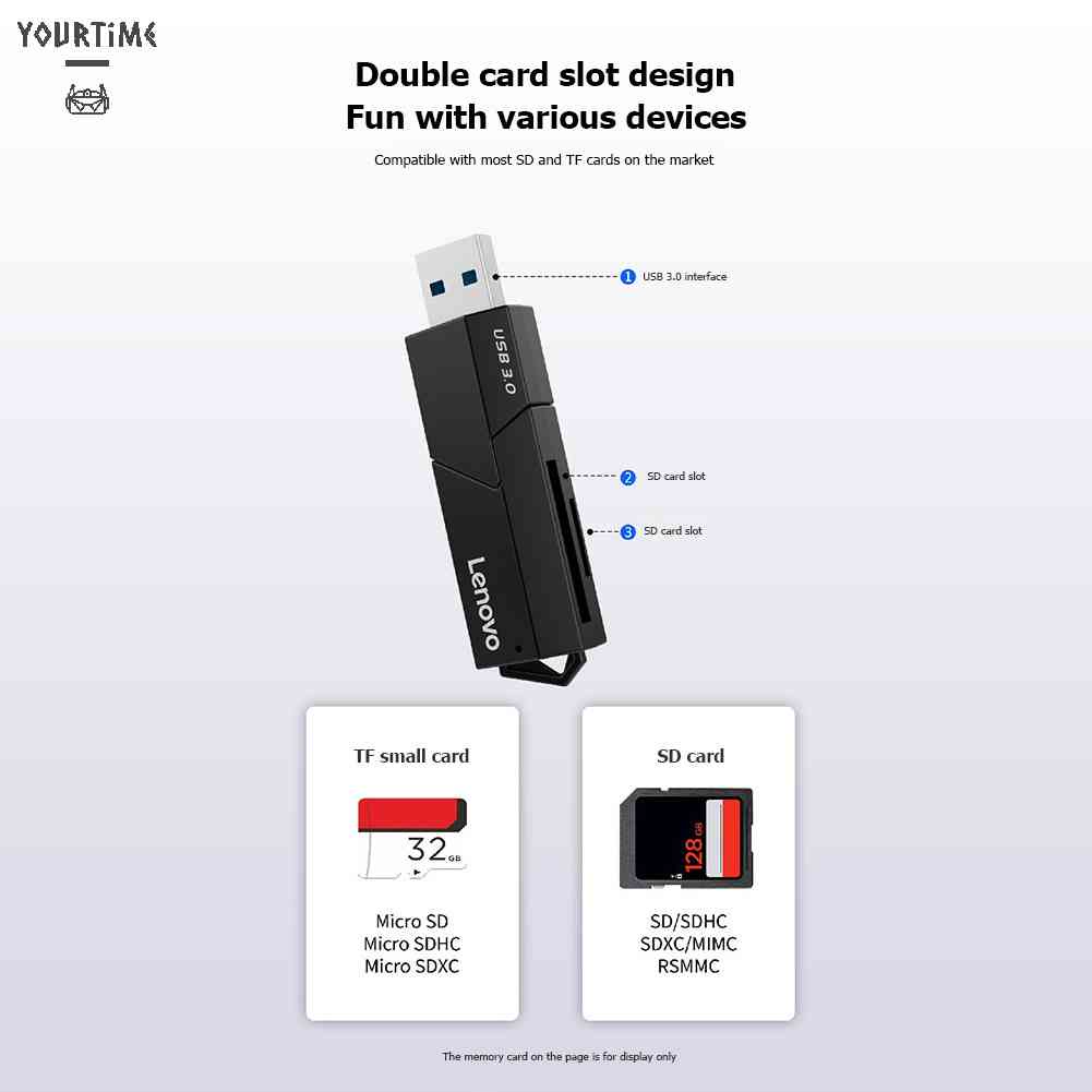 Đầu Đọc Thẻ Nhớ Lenovo D204 5Gbps USB 3.0 2 Trong 1