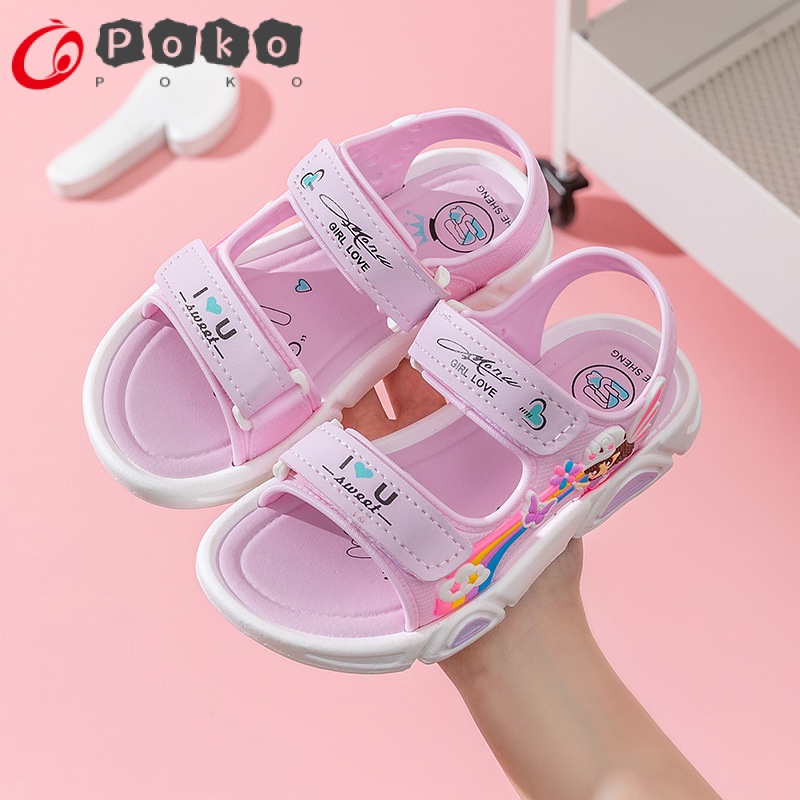 Dép Sandal Quai Dán Đế Mềm Màu Cầu Vồng Đơn Giản Thời Trang Mùa Hè Cho Bé Gái