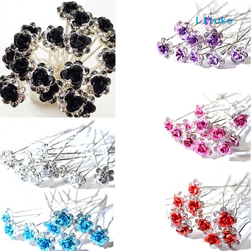 Bộ 5 Kẹp Tóc Hợp Kim Trang Trí Hoa Hồng Đính Đá Thời Trang Cho Nữ