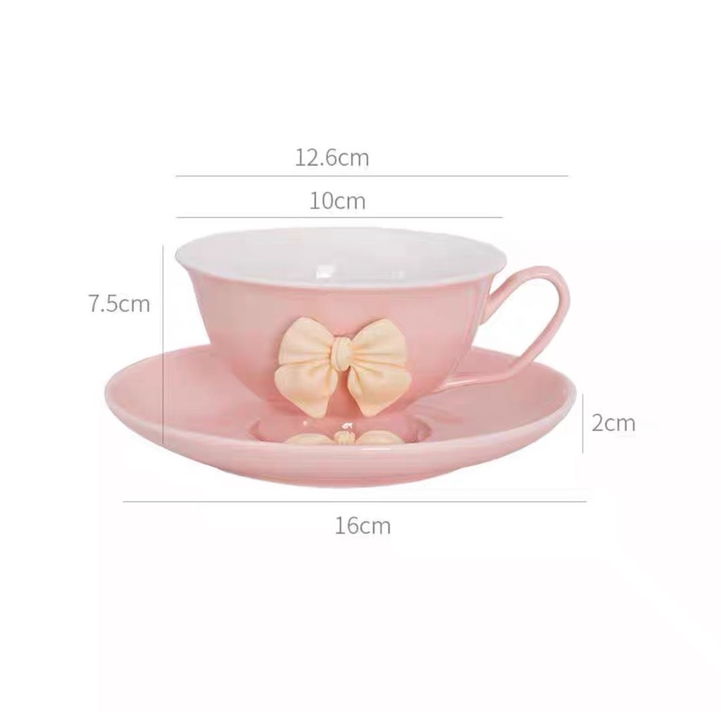 Bộ Cốc Uống Trà / Cà Phê / Đĩa Lót Trong Suốt Đính Nơ Cỡ Nhỏ Tiện Dụng