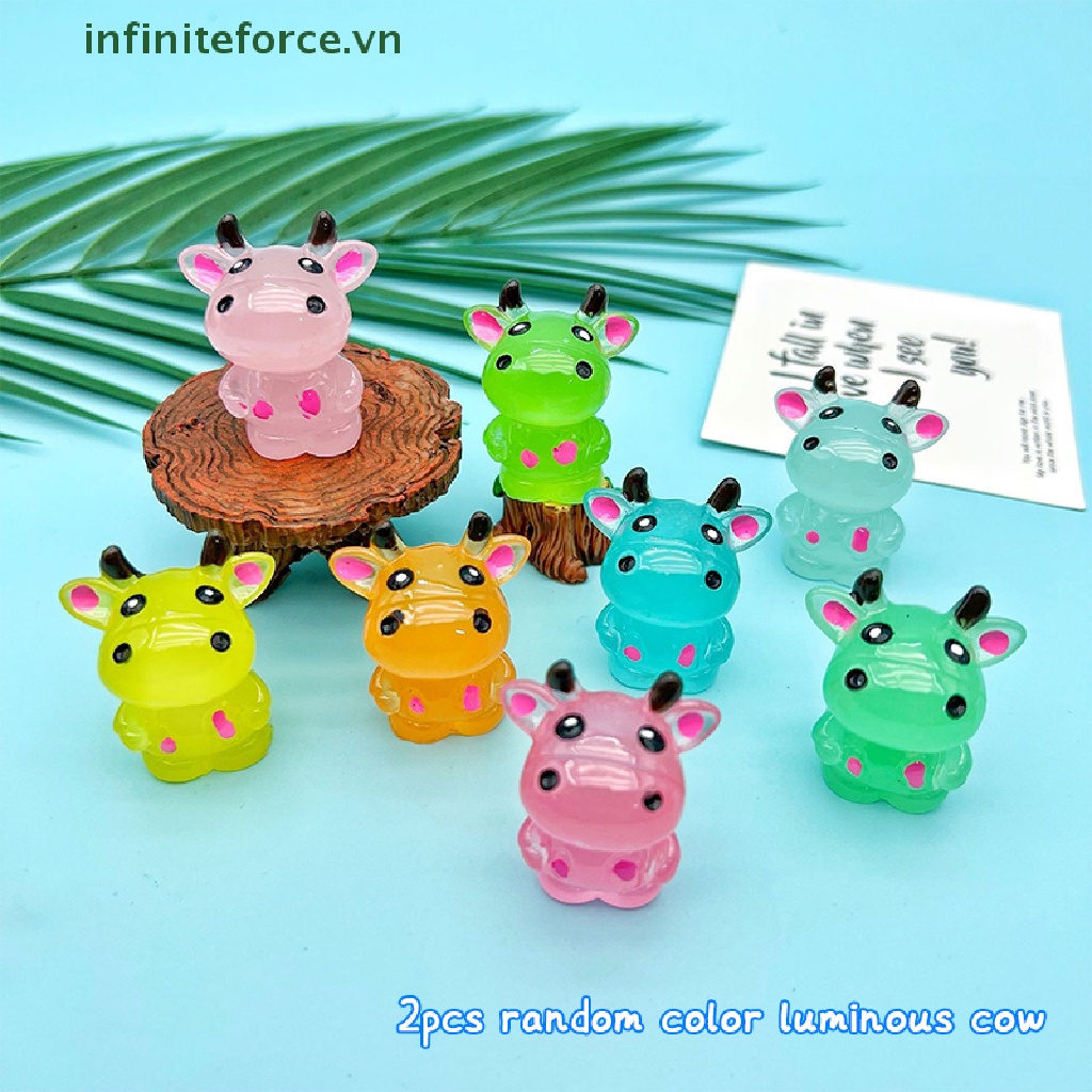 Bộ 2 Tượng Bò Hoạt Hình Bằng Resin Phát Sáng Dễ Thương Dùng Trang Trí