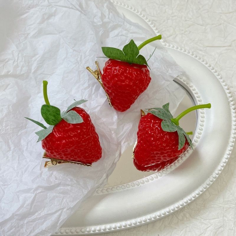 Kẹp Tóc Dâu Tây Ba Chiều Vui Nhộn ins Cho Học Sinh Hàng Có Sẵn