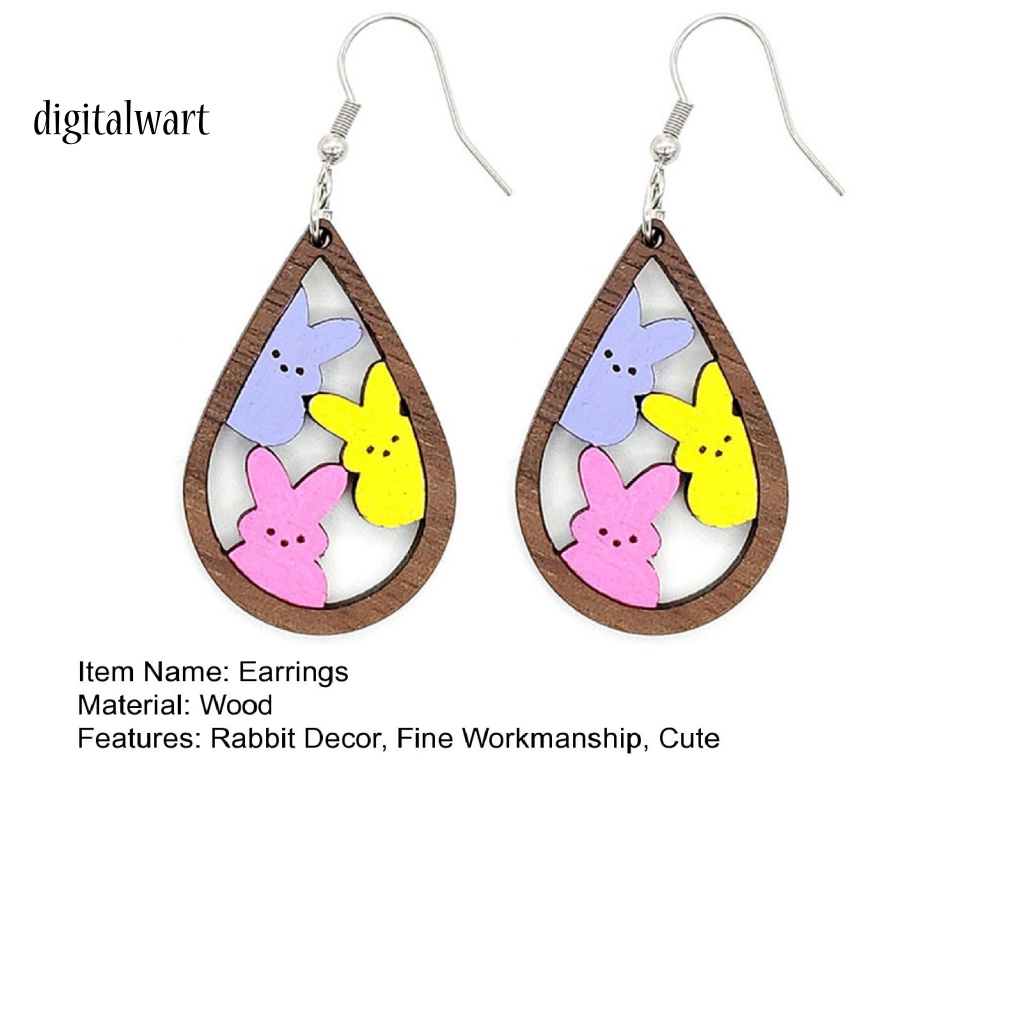 Kỹ Thuật Số| 1 Đôi Bông Tai Hình Thỏ Và Giọt Nước Bằng Gỗ Rỗng Nhiều Màu Thời Trang Thích Hợp Làm Quà Phục Sinh