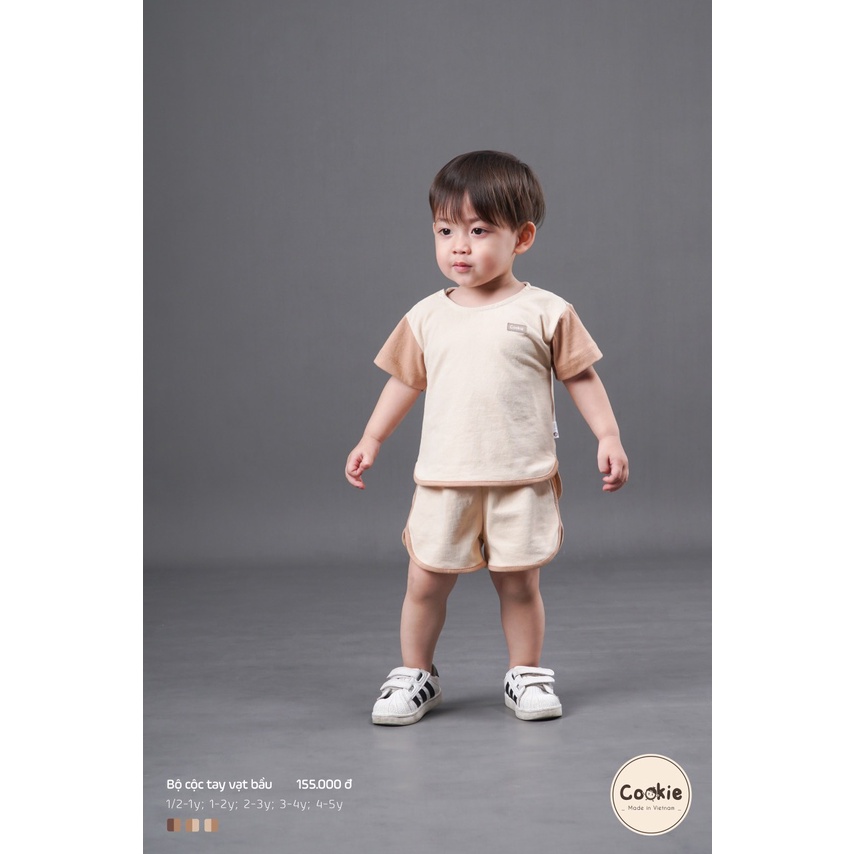 Bộ cộc tay vạt bầu bbes trai bé gái Cookie size 1y-6y chất cotton co giãn thấm hút mồ hôi