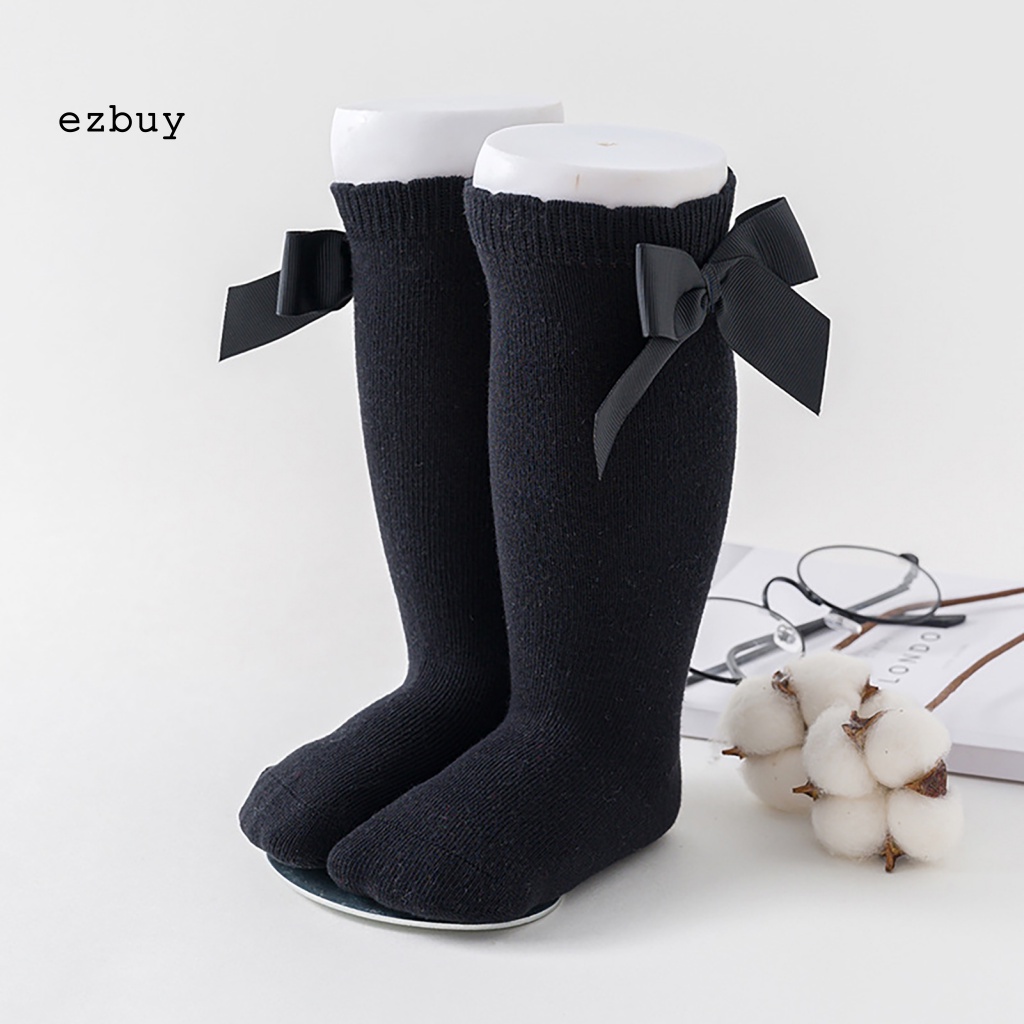 Vớ Cotton Cao Đến Đầu Gối Chống Trượt Đính Nơ Màu Sắc Trơn Dành Cho Bé Gái